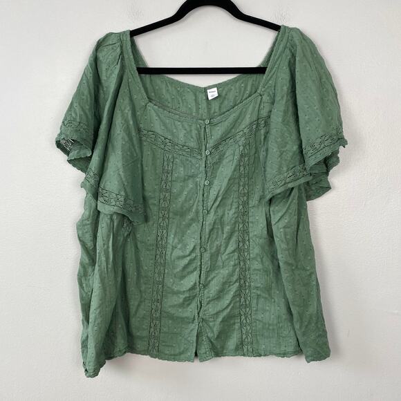 Old Navy Oversized Clip-Dot Crochet-Lace Button-Front Blouse‎ Spa Green Size XXL - Picture 3 of 11